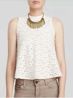Free People Eyelet Keyhole Tank Top Ivory‎ size Large
